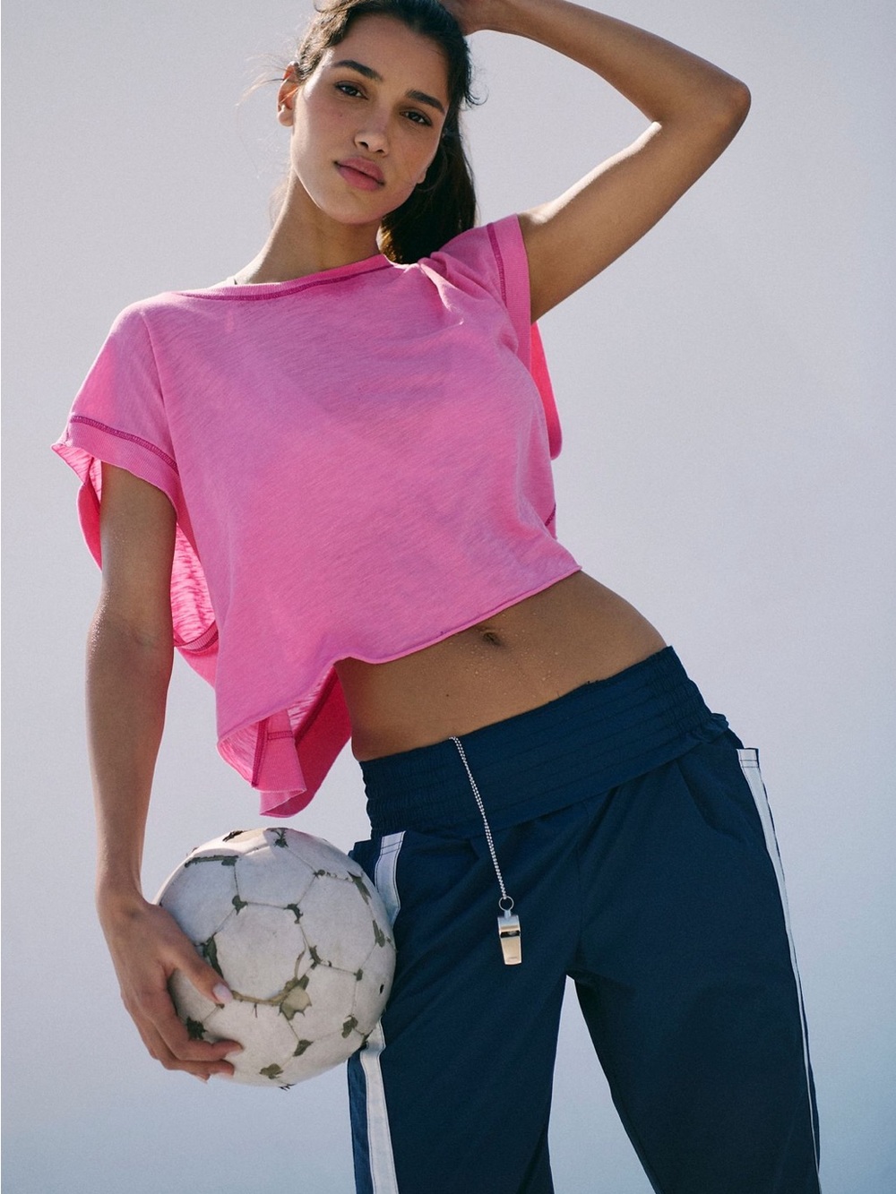 Free People My Time tee Hot Pink Cropped Tee